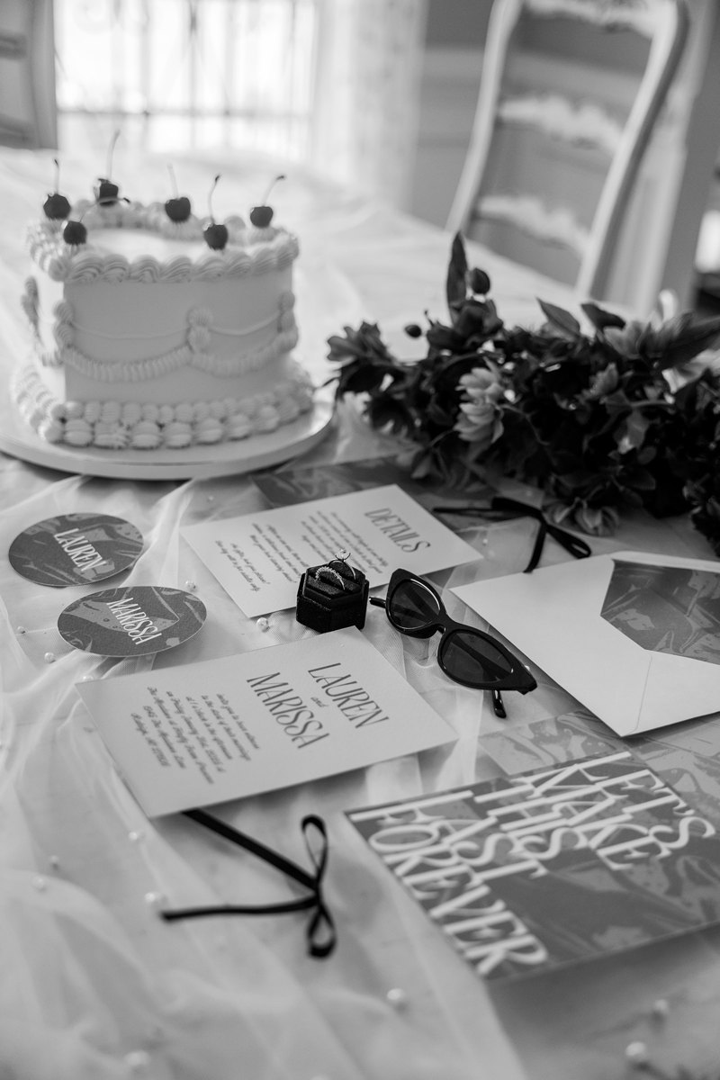 Cake + stationery in black and white — Amora collaboration