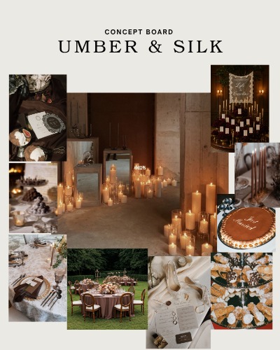Umber & Silk inspiration collage from The Visionaries House concept archive