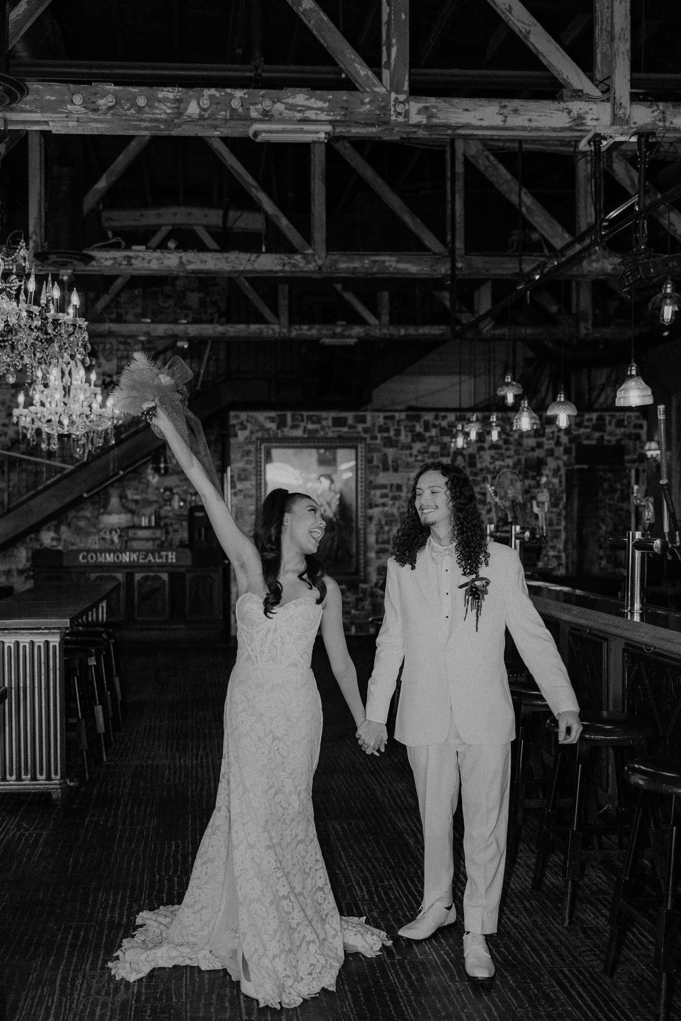 Black-and-white couple editorial at Commonwealth, Las Vegas